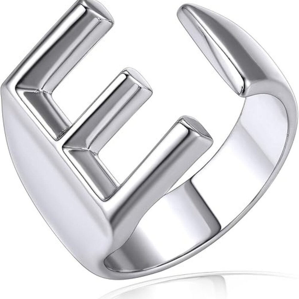 Letter E Initial Silver Rings Adjustable Gold Sta… - image 1